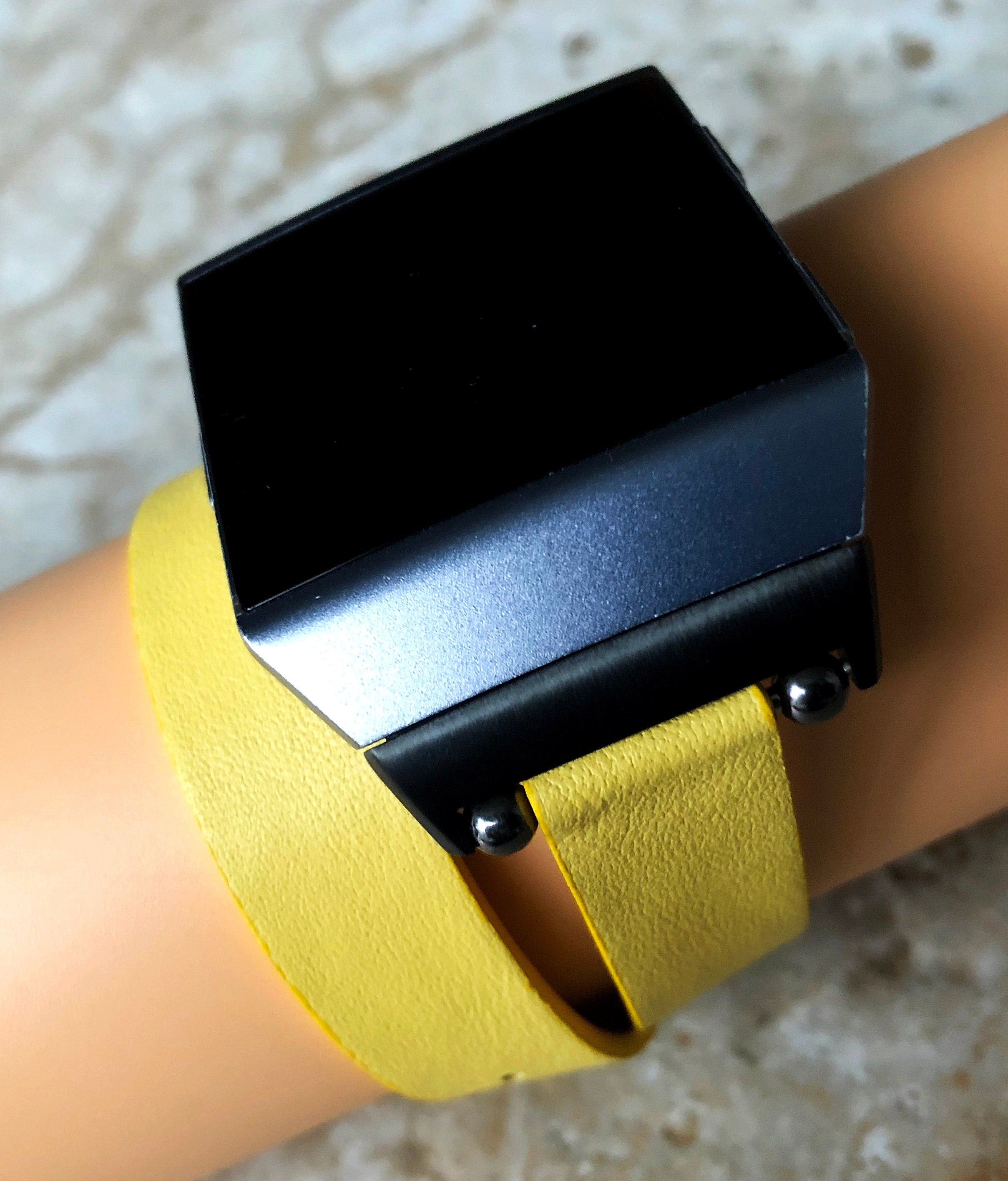 Fitbit Ionic Yellow Soft Band for Double Wrap Around Wrist Eco Vegan Leather Watch Strap Twice Bracelet SB in Silver Rose Gold Black Finish